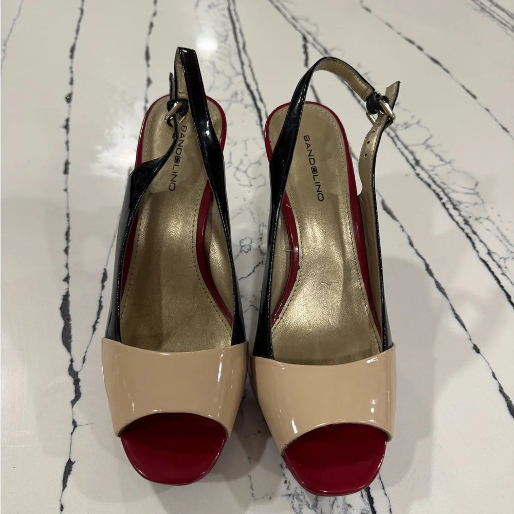 Bandolino Black, Red, and Cream Slingback Heels women’s size 8 - Picture 1 of 15